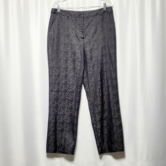 Jaclyn Smith Pants - Vintage Jaclyn Smith Black Trousers with Silver Jacquard Print Women's (12)